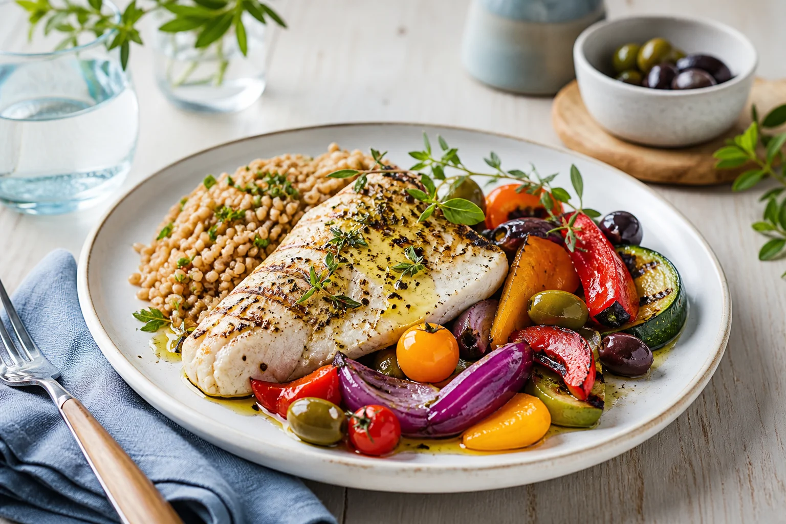 Färgrika grönsaker och fisk