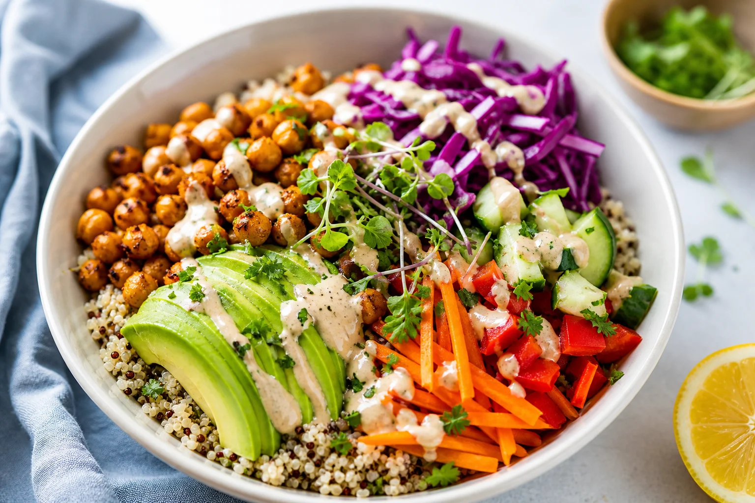 Quinoabowl med grönsaker och tahin